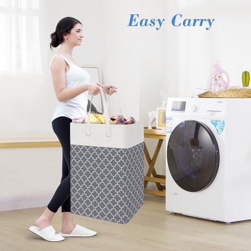 BlissTotes 3-Pack Laundry Basket, Laundry Hamper, Light Grey - Image 5