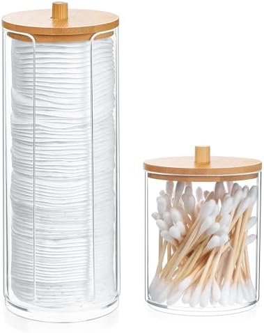2 Pcs Qtip Holder, Cotton Pads Balls Dispenser Holders, Apothecary Jar Holder by Fulushouxi