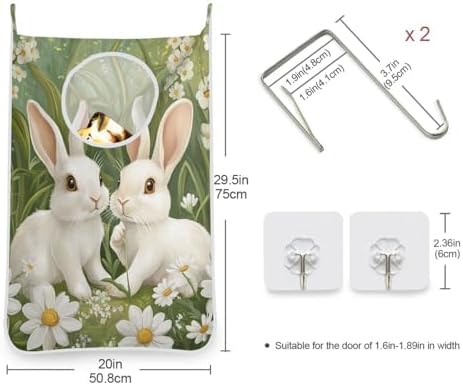 Green Easter Bunny Daisy Door Hanging Laundry Hamper Bag - Image 3