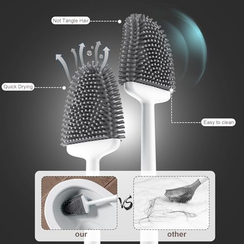 Sellemer Silicone Toilet Brush, Ventilation Slots Holder 1 Pack Pearl White - Image 3