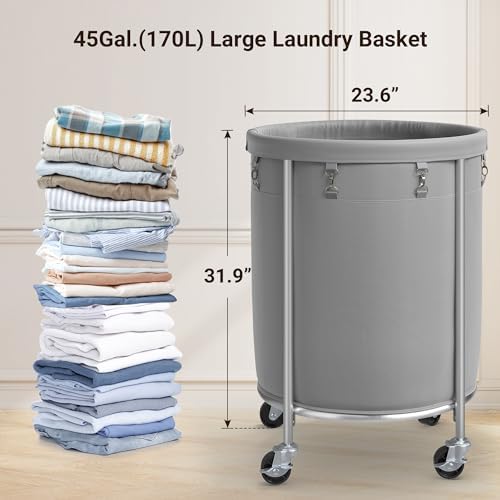 ELYKEN Laundry Basket with Wheels, Round Rolling Laundry Hamper - Image 2