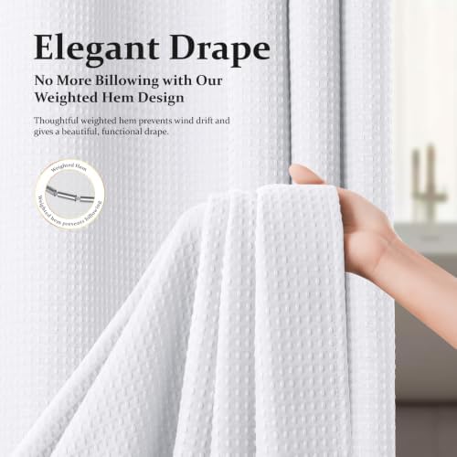 Dynamene Long Waffle Shower Curtain 256 GSM Heavy Fabric 72x78 White - Image 4