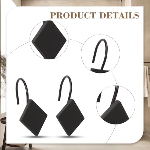 12 Pack Matte Black Rhombus Resin Shower Curtain Hooks - Image 2