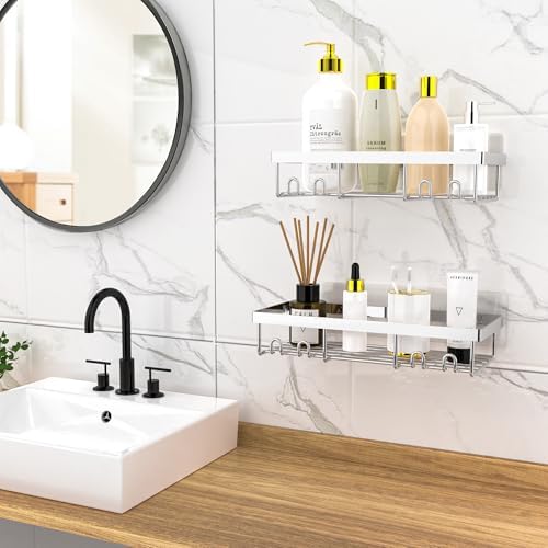 Moforoco Shower Caddy Shelf Organizer Rack, Self Adhesive Black Bathroom - Image 5