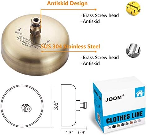 JOOM Retractable Clothesline, 9.2 FT Wall-Mounted Line, Brushed Antique Brass - Image 3