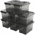 Black Plastic Storage Latch Bins, 8 Pack Clear Plastic Handle Box by YYXB