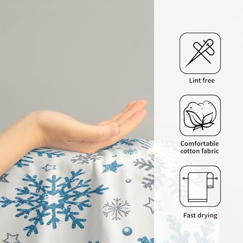 Winter Snowflake Hand Bath Towels Xmas Blue Silver Snowflakes 2 Pcs Christma - Image 4