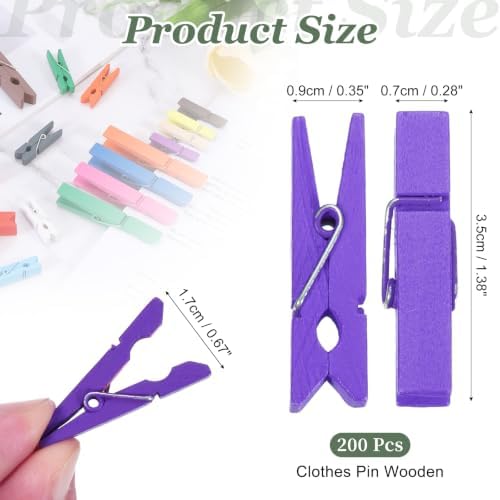 uxcell 200 Pcs Wooden Clothespins, 1.4 Inch Clothes Pins Wooden Colored Small - Image 2