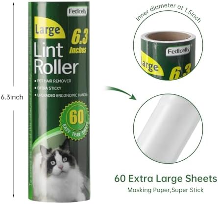 Fedicelly Large Lint Rollers Pet Hair Extra Sticky Refills, Mega Value Set 6.3 - Image 2