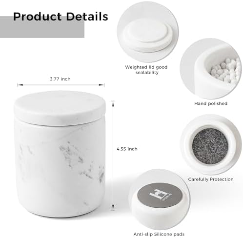 Marble Qtip Holder with Lid Natural Cotton Ball Container - Image 3