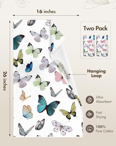 Miss Adola 2pcs Cotton Waffle Kitchen Towels, Morpho Butterfly - Image 4