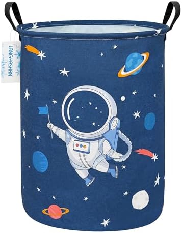 Round Laundry Basket Collapsible Storage Hamper Organizer Space Astronaut by LANGYASHAN