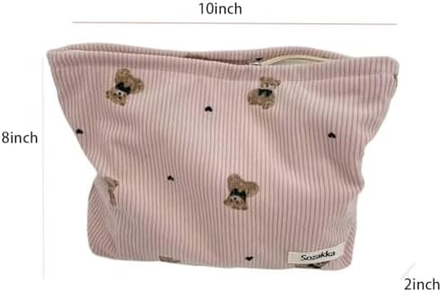 SxoSyo Corduroy Makeup Bags, Bear Cosmetic Pouch Large Purse - Image 5