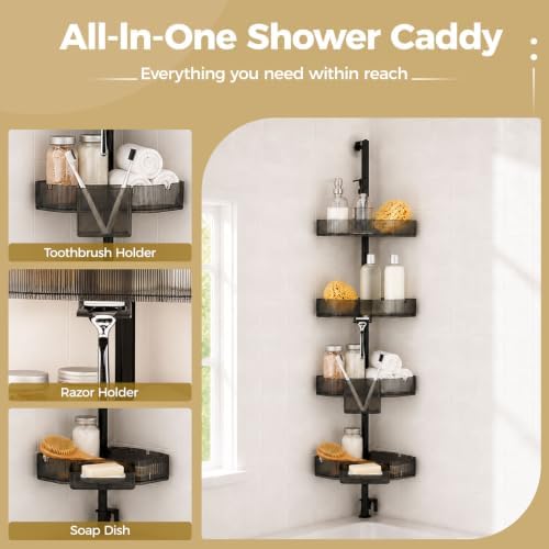 Corner Shower Caddy, Adjustable 4-Tier Rustproof Bathroom Organizer Shelves - Image 6
