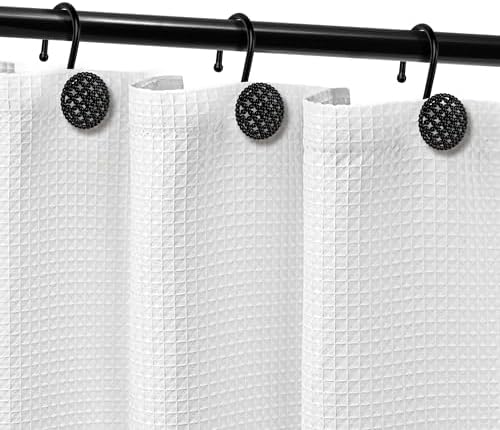 Sunlit Black 3D Beaded Mesh Shower Curtain Hooks, Metal Home Decorative Shower - Image 4