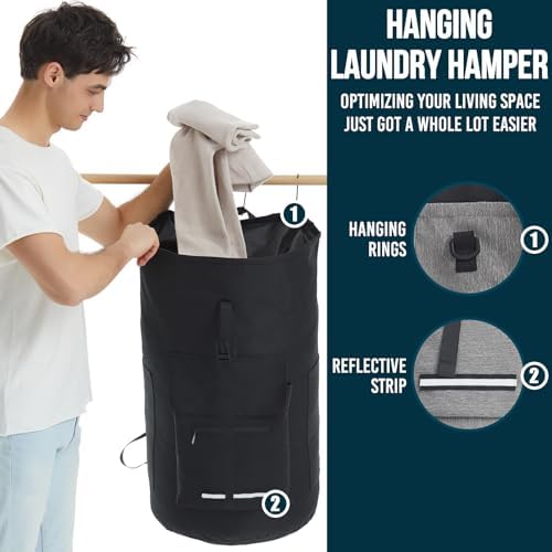 Laundry Bag With 4 Pockets，Laundry Bag With Shoulder Straps，Sturdy Laundry - Image 4