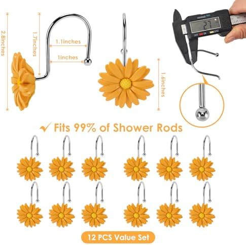 Flower Shower Curtain Hooks, 12 Pack Rustproof Stainless Steel Decorative - Image 3