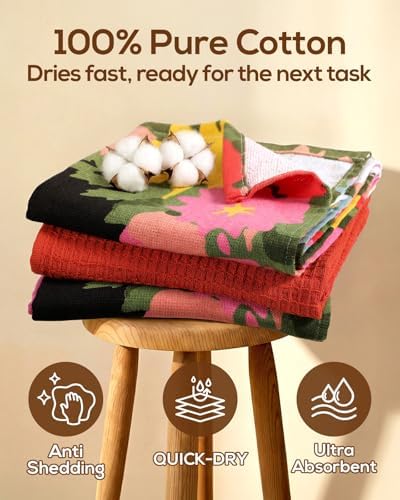 Miss Adola 3pcs 270GSM Cotton Kitchen Towels, Cats in Flowers - Image 3