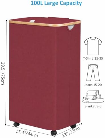 efluky Laundry Basket with Wheels, Tall Rolling Laundry Hamper with Lid and - Image 2