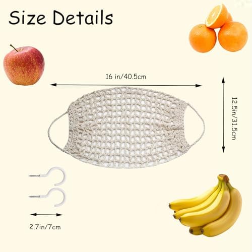 2 Pack Macrame Woven Hanging Fruit Hammock, 13×16in Beige Net - Image 2