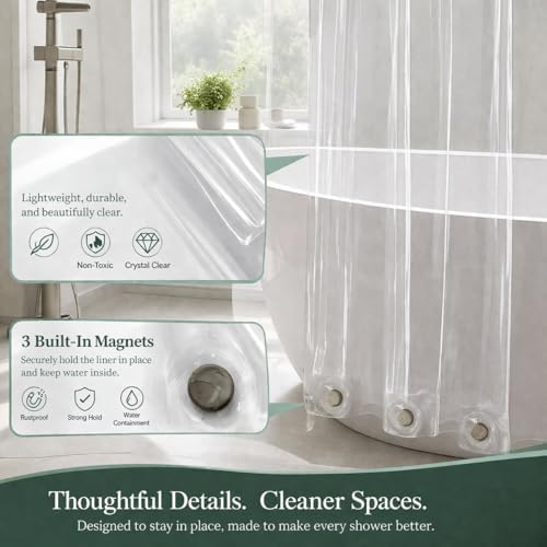 EHZNZIE White Shower Curtain Liner 72x72, PEVA Waterproof Bath Curtain - Image 7