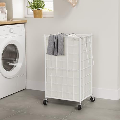 WOWLIVE Rolling Laundry Basket, Metal Wire Frame Laundry Hamper - Image 3