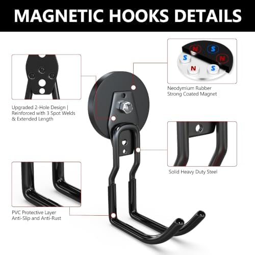 3-H Heavy Duty Magnetic Hooks, No-Drill Garage Power Tool Holder, 4 Pack - Image 4