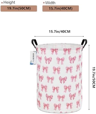Round Large Pink Bow Print Waterproof Laundry Hamper - Image 2