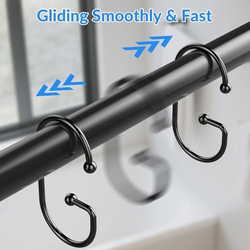 OEH Shower Curtain Hooks, Durable G Shape Black Shower Curtain Hooks Rust Proof - Image 6