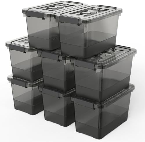 8-Pack Clear Black Plastic Storage Bins by YYXB