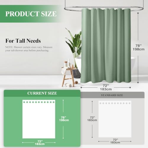 Dynamene Long Waffle Shower Curtain 256 GSM Heavy Fabric 72x78 Sage Green - Image 2