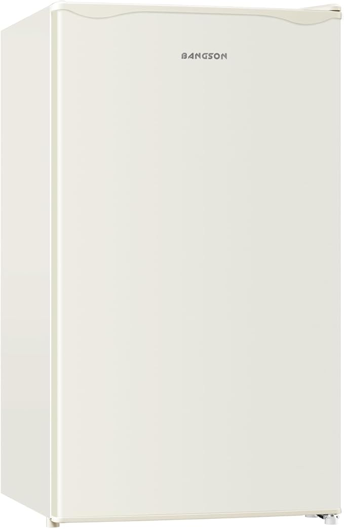 BANGSON Mini Fridge with Freezer, 3.2Cu.Ft, Single Door Small Refrigerator, Energy-efficient, Low Noise, Mini fridge for Bedroom Dorm and Office, Cream White