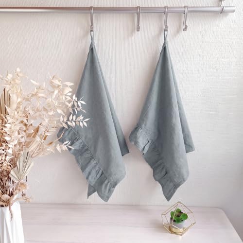 HunnmingRe 2 Pcs Dusty Blue Kitchen Towels Retro Towels Cotton Ruffled - Image 5