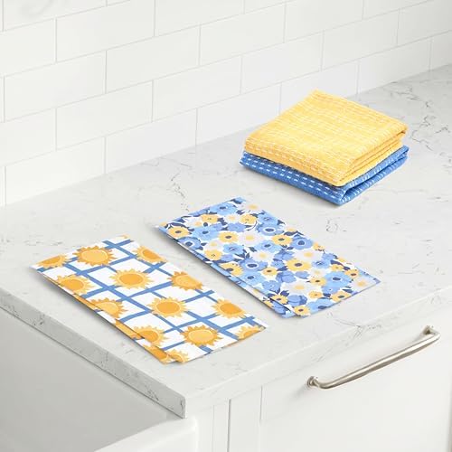 Ritz 4-Piece Kitchen Towel Set, Field Blossoms Floral & Le Soleil Sun Grid - Image 5