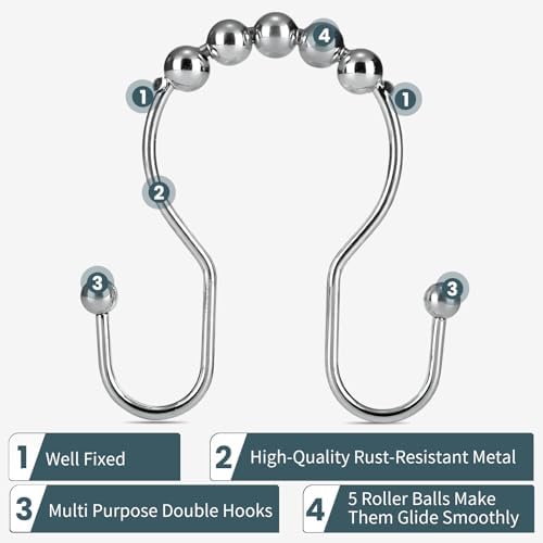 Shower Curtain Hooks, OEH Shower Curtain Rings, Chrome Shower Curtain Hooks - Image 3