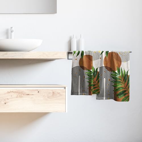Boho Leaves Hand Towels Mid Century Kitchen Towels 2 Pack Bohemian Fingertip - Image 6