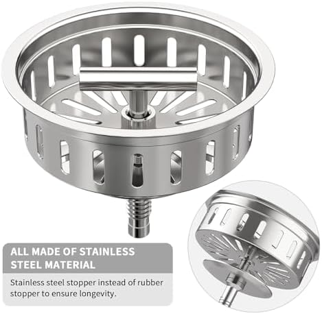 KONE 3-1/2 Inch Kitchen Sink Drain Strainer Assembly Made by All Stainless Steel - Image 2