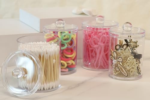 4 Pack Acrylic Qtip Holder Dispenser, Canisters Apothecary Jar Set, 10 oz - Image 5