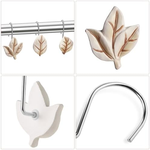 Beige Plant Leaf Shower Curtain Hooks, Eucalyptus Bathroom Decor - Image 3