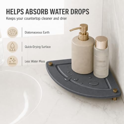 Corner Counter Shelf, Water Absorbing Stone Drying Tray Mat - Image 3