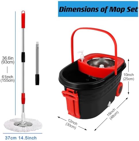 Spin Mop and Bucket with Wringer Set, 360° Rotating Head Mop Bucket System with - Image 3