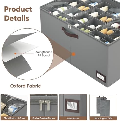 OIAHOMY 2 Pack Shoe Organizer for Closet, Large Foldable Shoe Storage Bins - Image 5