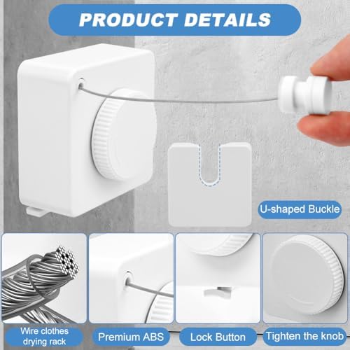 15.7Ft Retractable Clothesline Indoor, Non-Sagging Outdoor Clothesline - Image 6