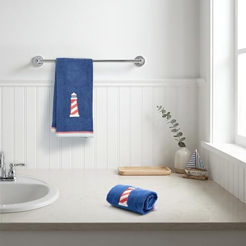 Ritz 2-Piece Cotton Velour Bathroom Hand Towel Set, Embroidered Lighthouse - Image 4