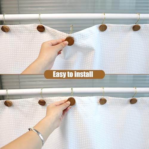 Shower Curtain Hooks, Wood Decorative Shower Curtain Rings, Modern Round Log - Image 5