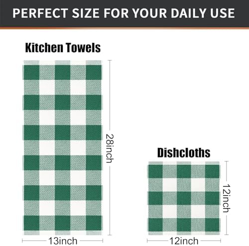 Mordimy 8 Pack Kitchen Towels and Dishcloths Set, Dark Green & White - Image 5