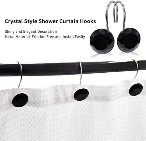 Black Diamond Crystal Bling Shower Curtain Hooks Rings - Image 3