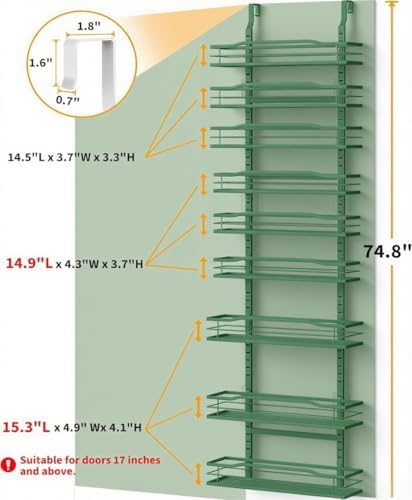 Moforoco Sage Green 9-Tier Over The Door Pantry Organizer, Pantry Organization - Image 2