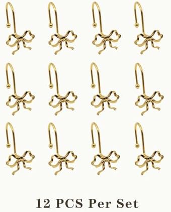 Gold Bow Shower Curtain Hooks, 12 Pack Coquette Bathroom Decor, Decorative - Image 6