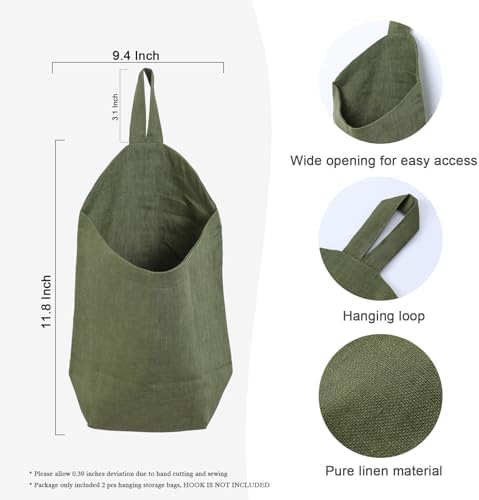 100% Linen Hanging Storage Bags Baskets 2 Pcs, Small Wall Storage Bag - Image 2